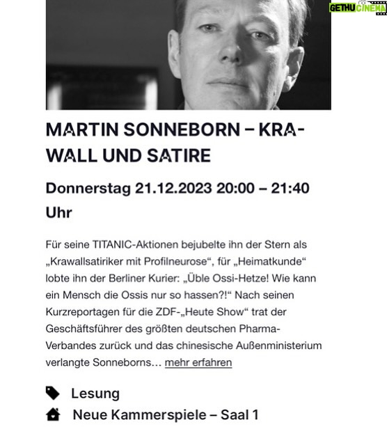 Martin Sonneborn Instagram - ACHTUNG, WARNHINWEIS: Die Lesung in Kleinmachnow am Donnerstag dauert natürlich bis 23 Uhr. Mindestens. (Ich schimpfe auf die Regierung und brauche von Mal zu Mal mehr Zeit... Smiley)