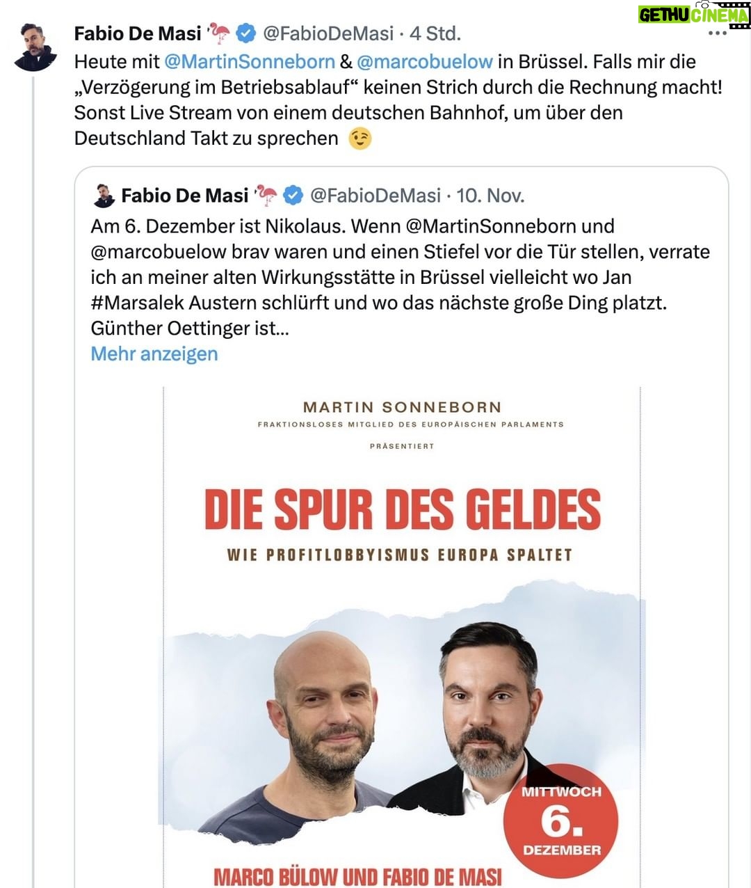 Martin Sonneborn Instagram - Wenn die Bahn Euch hängen lässt, lese ich aus SPAM vor: "Zugdurchsagen, die man nicht so gerne hört"... PS: Wir haben im EU-Parlament Champagner für 2,5 Tausend Euro bestellt, gebt Gas!