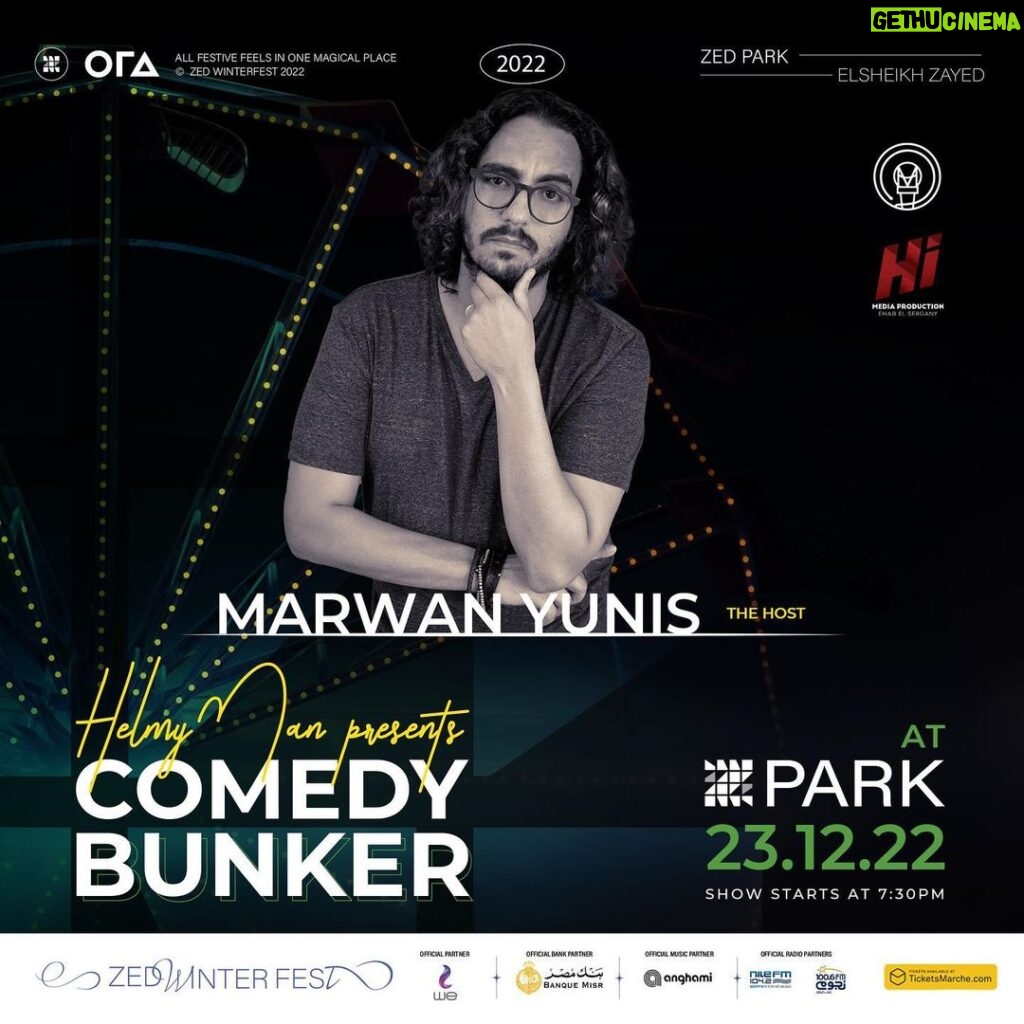 Marwan Younes Instagram - 4 DAYS LEFT LADIES AND GENTS 🚨 And your host for the evening will be MARWAN YOUNIS 🤩 After hosting The #ComedyBunker Roast finals the man of many talents is coming back to host Egypt’s BIGGEST comedy event of 2022 🚀 — Don’t miss Marwan in one hell of a Comedy Bunker on Friday the 23rd of December 7:30PM at Zed Park 📍Book your tickets NOW, link in bio 👆🏼 #ComedyBunker #HelmyMan Zed Park-Winter Wonderland
