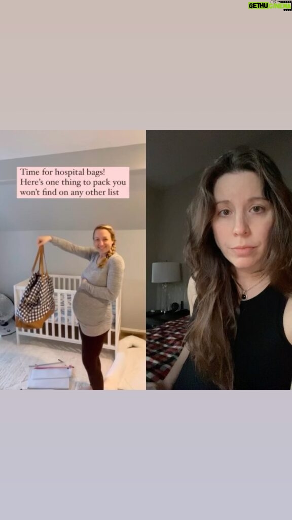 Mary Katharine Ham Instagram - I’m STILL pregnant, so why don’t you get ready with me? This is actually the go bag my stuff is in (very utilitarian husband grabbed it for my pile of stuff after I gathered it) and I should really put it in a backpack or something. I respect this mom’s game though I will never emulate it. For the record, I’m not even 40 wks yet, but all my other kids were early, so I’m spoiled. This one is hanging in there. Also, for the record, in this bag, I have comfy clothes, slippers, and my own face wash and lotion since it’s nice to pamper yourself a little in that first post-baby shower. I also rented a knit matching set from @nuuly, so I might even attempt some style on my way home. #thirdtrimester #pregnancyreels