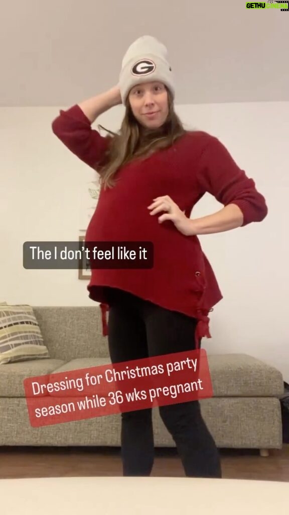 Mary Katharine Ham Instagram - Dressing while pregnant. It’s a whole thing. I’ve been trying to take some risks and look like a real human during the home stretch. It’s decent motivation to have an event every 3 days. Here’s what I’ve come up with! These are all a combo of @nuuly rentals (baggy velvet pants and caftan are @freepeople), @goodwillintl (blazer and sweater), and my closet (green dress and tank top). Make it work! #thirdtrimester #pregnantbelly #pregnancy