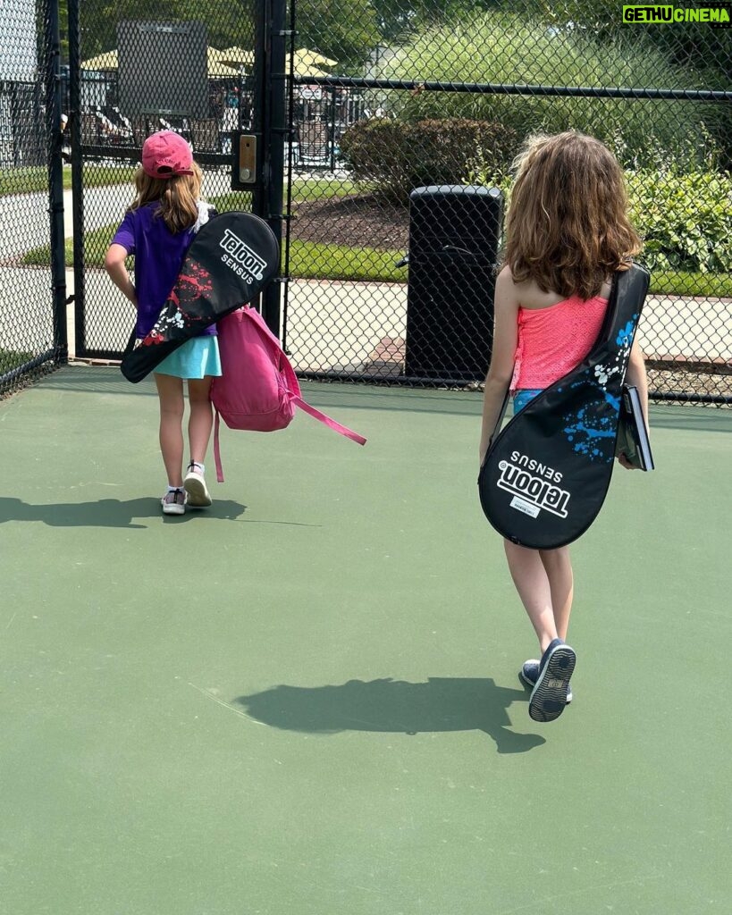 Mary Katharine Ham Instagram - A patient big sis practices tennis, but with obstacles. 🎾👧🏼👶🏻