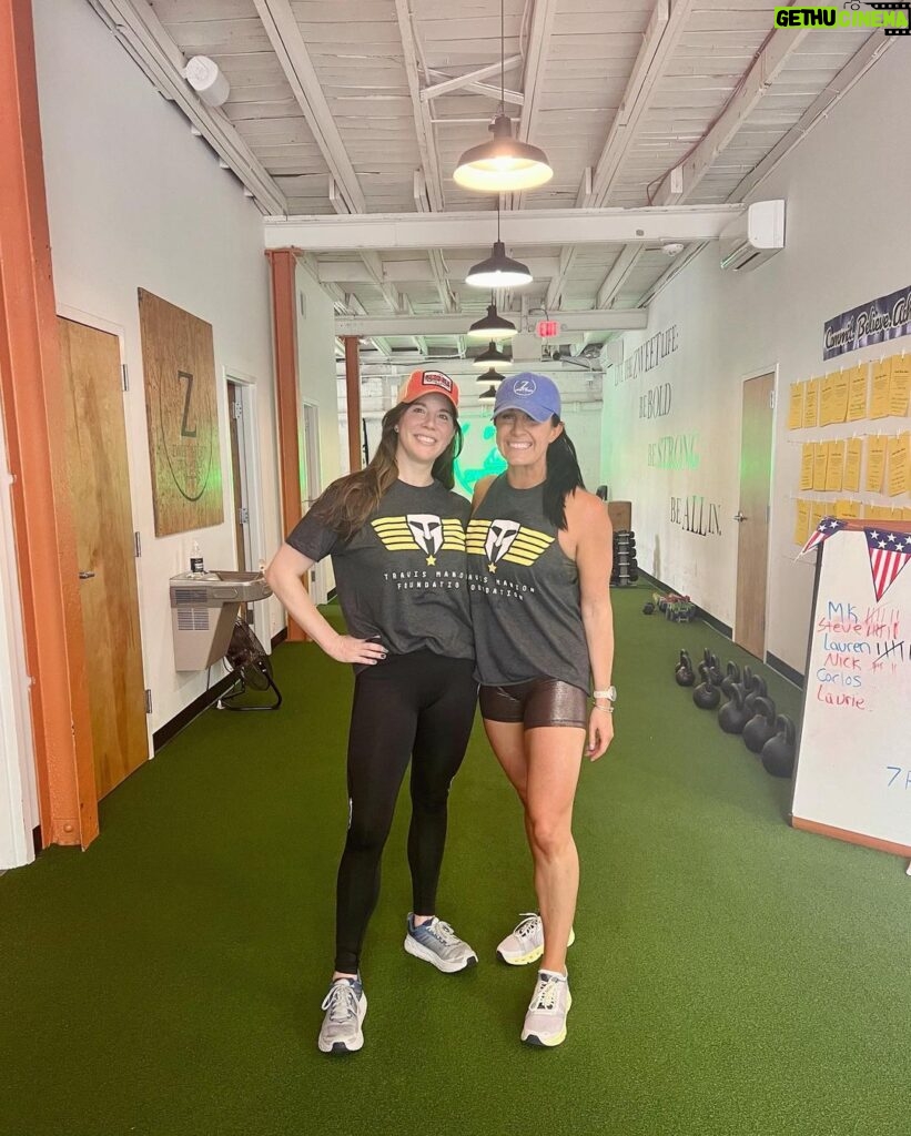Mary Katharine Ham Instagram - We did it! Here is @lastewfit reminding me it’s time to rejoin the #quadsquad with her now that I’m back in the gym. The fact that our poses, hats, and shirts are perfectly aligned and complementary is a coincidence and why we make perfect workout buddies. I just did bodyweight squats and felt pretty good! One woman (Woo, Em!) and one man (Yay, Steve!) at the workout did the full weight. I can work up to it for next year. Thank you to everyone who joined us to honor 1LT Travis Manion (USMC) and to all those who supported us and thanks to @zweetsport for hosting us! It’s always fun to honor the fallen by challenging the living, and I certainly thought I would be in a heap a lot earlier than I was today, so now I have no excuses for future workouts. Getting stronger every day! If you’ve never done anything with @travismanionfoundation before, find a service project, run, or workout near you (travismanion.org) and join us. They’re great folks to meet in your community! #ifnotmethenwho #manionwod Zweet Sport