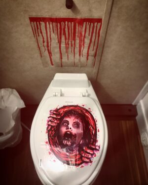 Mary Wiseman Instagram - @coliver09 decorated my trailer toilet for Halloween and it is.... spoopy