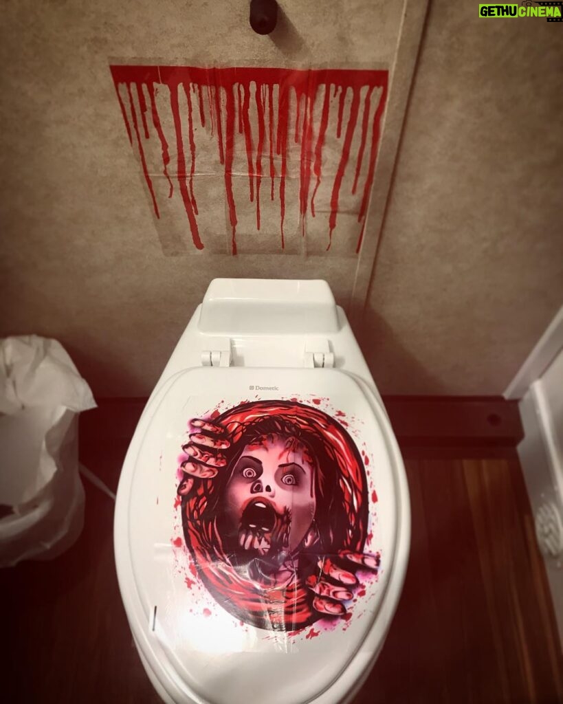 Mary Wiseman Instagram - @coliver09 decorated my trailer toilet for Halloween and it is.... spoopy