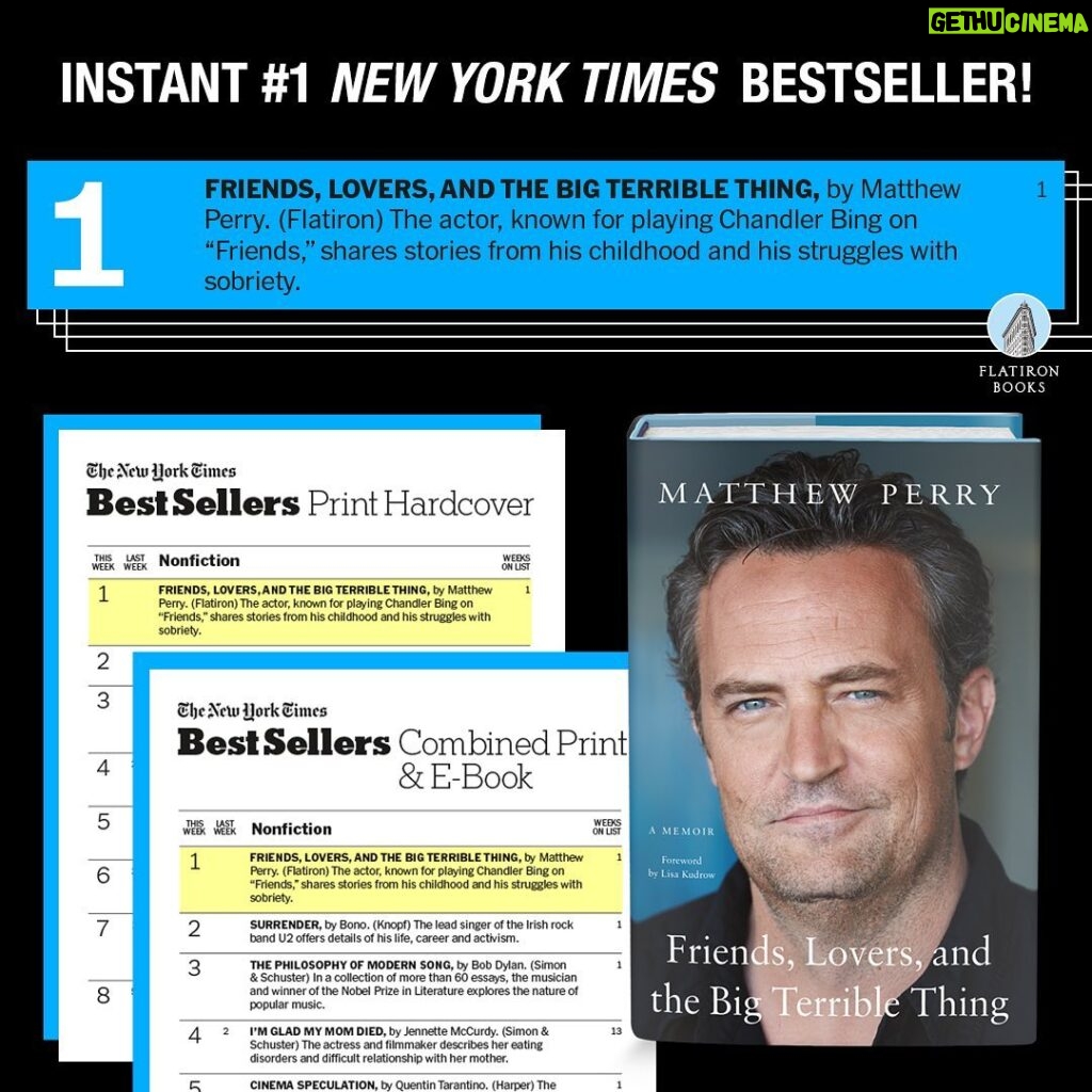 Matthew Perry Instagram - #1 ⭐️ Wow- a dream come true! Thank you all so much for making #FriendsLoversBook #1 on the New York Times bestseller list. Feeling grateful and humbled for all of the love you have given my memoir and am happy to hear my words resonated with you.
