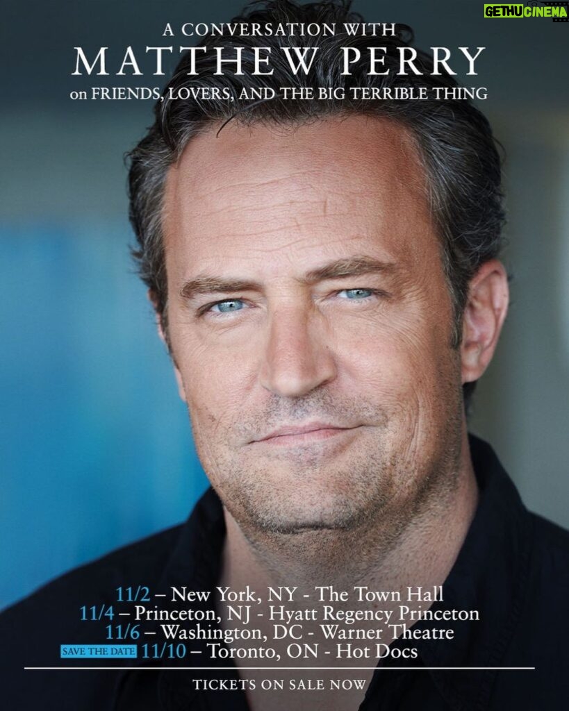 Matthew Perry Instagram - Some BIG news ➡️ Join me on my book tour this November! Tickets on sale now (link in bio). Looking forward to seeing you and sharing stories from FRIENDS, LOVERS, AND THE BIG TERRIBLE THING.