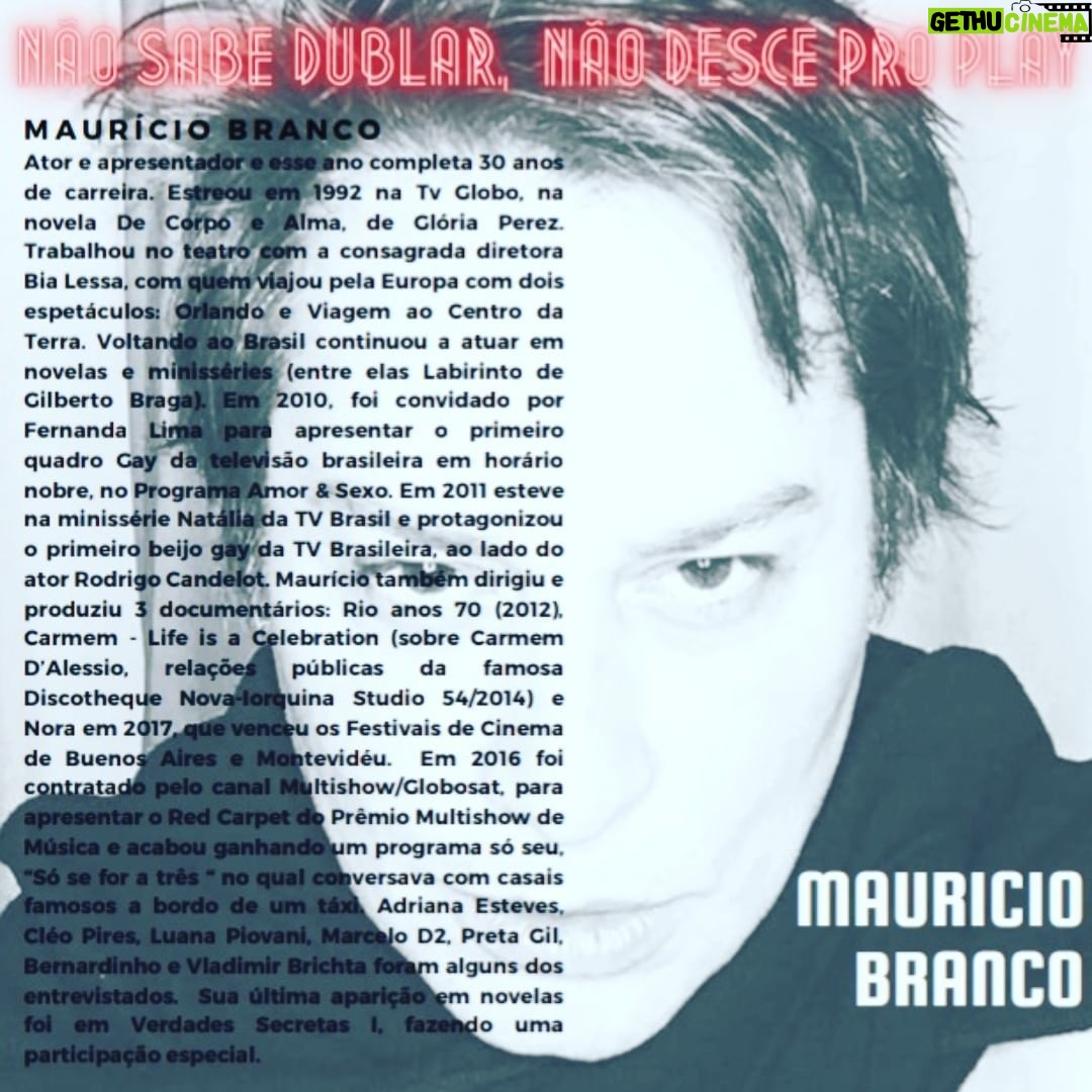 Maurício Branco Instagram - A partir de 21 setembro, todas as quartas ( até dia 12 de Outubro ) as 21 hs, no novo point do Rio !! O Bar das Artes @bardasartesrio Eu e o ator Rodrigo Candelot iremos nos revesar dublando Hits do Pop Nacional e internacional . O publico tambem pode participar escolhendo sua musica favorita e subir no palco para fazer sua performance. Aguardo voces !!! #dublagem #lipsync #show @rodrigocandelot