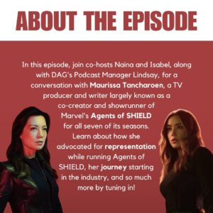Maurissa Tancharoen Instagram - 🎬 And… ACTION: Season 7 Episode 7 is live! ✨

⭐ Listen as co-hosts Naina and Isabel, along with DAG’s Podcast Manager Lindsay, chat with Maurissa Tancharoen, co-creator of Marvel’s Agents of SHIELD! From advice she wished she knew before in the TV/film industry to her thoughts on the recent SAG and WGA strikes and the historic wins that resulted, hear it all and more by clicking the link in our bio! 🎧

📣 Listen to Season 7 Episode 7 out NOW on ALL major podcast platforms!

Writer: Emma
Illustrator: Rin

#DearAsianGirl #DAG #MarvelsAgentsofSHIELD #Marvel #TV #Film #tv #showrunner