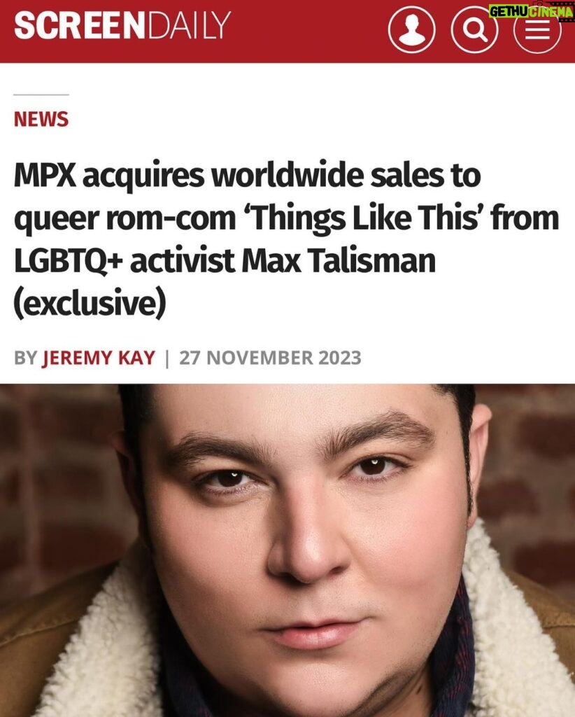 Max Talisman Instagram - I am so thrilled to finally share this news. Stay tuned for some huge updates 💗 Can’t wait to partner with @mpxfilms to sell @thingslikethismovie Motion Picture Exchange (MPX) has acquired worldwide sales rights to the completed queer rom-com Things Like This from Malibu, Bro Productions directed by and starring LGBTQ+ activist Max Talisman from Super Dark Times and Orange Is The New Black. Hollywood, California
