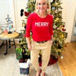 Meaghan B. Murphy Instagram - Guess which Christmas fit the kids voted on?! A. Tree-mendous 🌲skirt + headband combo w/ present 🎁 shoes B. Tree pants 🌲 w/ MERRY shirt + red heels 👠 because apparently khakis are “boy pants” C. Fa-la-la sweater + quilted shorts & my wedding shoes ❄️ #christmas #christmasoutfit #christmasoutfits #holidaylewks #festivevibes #festivewear Christmas Spirit Always