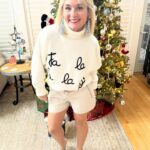 Meaghan B. Murphy Instagram - Guess which Christmas fit the kids voted on?! A. Tree-mendous 🌲skirt + headband combo w/ present 🎁 shoes B. Tree pants 🌲 w/ MERRY shirt + red heels 👠 because apparently khakis are “boy pants” C. Fa-la-la sweater + quilted shorts & my wedding shoes ❄️ #christmas #christmasoutfit #christmasoutfits #holidaylewks #festivevibes #festivewear Christmas Spirit Always