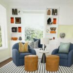 Meaghan B. Murphy Instagram - 🚨NEW 🏡 PROJECT🚨 Sometimes you need to fix 🛠️something that isn't broken just because it no longer works FOR YOU. That was the case with this sitting room. I loved the original design, but in 5 years NO ONE actually EVER sat in the sitting room. So, here's what we did to change that because with 3 kids and a dog we need to eek out every ounce of living space in our home: 🪑 First up, more functional furniture. We said goodbye to my oversized family heirloom chair (luckily Nana was excited to put it in her bedroom) and banished the stuffy (but pretty!) bench to my office. I saw these navy @potterybarn swivel chairs at my girlfriend's house and ordered them immediately. I have grown to appreciate the entertainment value of a swivel. Then I was at a loss, so I called in @thehavenly for a little design hand-holding. Havenly helped me land on this @arhaus table + ottomans & approved my striped @potterybarnkids rug choice (I needed the validation). WOWZA! Suddenly this space became a cozy spot for morning ☕️ after-dinner 🫖 and unwinding w/ a 🍷 where I can stare at my guitar 🎸 and the lyrics to Blackbird 🐦‍⬛ and manifest playing it someday. I think lessons would help. LOL The other big change here was brightening up the bookcases with a fresh coat of white. 🎨 I think it makes my book 📕 ⚡️& beloved knickknacks pop. Leave it to @shadyladycolors and @amazingpaintingnj to make the magic 🪄 happen. We also added battery-operated book lights from @lampsplus that make me endlessly happy at night. 💡 Finally, @ellaallure killed it with the Dempsey-friendly performance fabric cushion in just the right orange-y shade + fun patterned pillows. What do you think? I love that my friend @sarapeterson_thenext who founded HGTV mag calls small projects like this a "Twirl Up." I'm working on a whole issue of @womansdaymag devoted to mini makeovers like this. If you have a project to share, DM or email me! #makeover #homeproject #homerenovation #homerenovations #homeprojects #painting #bookshelves #arhaus Home Sweet Home
