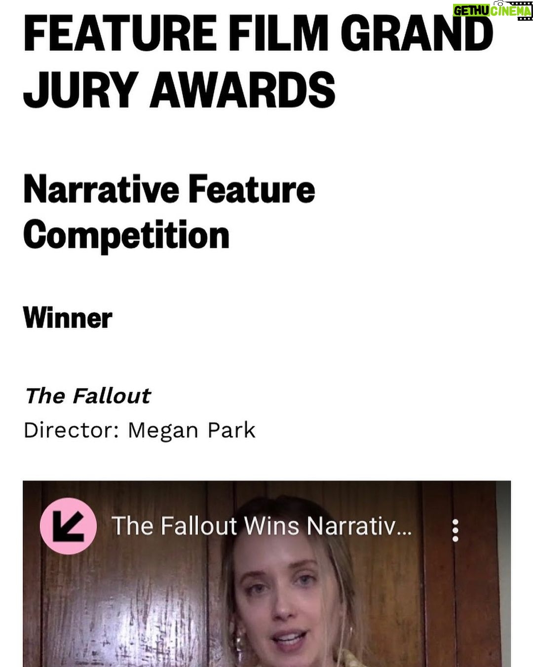 Megan Park Instagram - IS THIS REAL LIFE?! Fallout just won the grand jury prize for best film at @sxsw and I won the Brightcove Award for Director on the Rise. INSANE!!! Sharing these incredible honors with the entire cast, crew, team. Ty SXSW sm. I feel so honored, I couldn’t have done this alone. ❤️