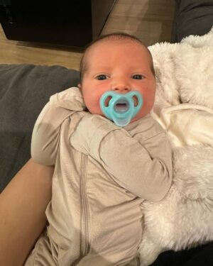Meghan Trainor Instagram - On July 1st (our 7 year anniversary of our first date) we welcomed Barry Bruce Trainor into the world 🐻💙

He was a big boy at 8lbs 7oz...and sideways (transverse), but we had an amazing, successful c-section, and I finally got my skin to skin time! Thank you to all of the incredible doctors and nurses who took such great care of us❤️