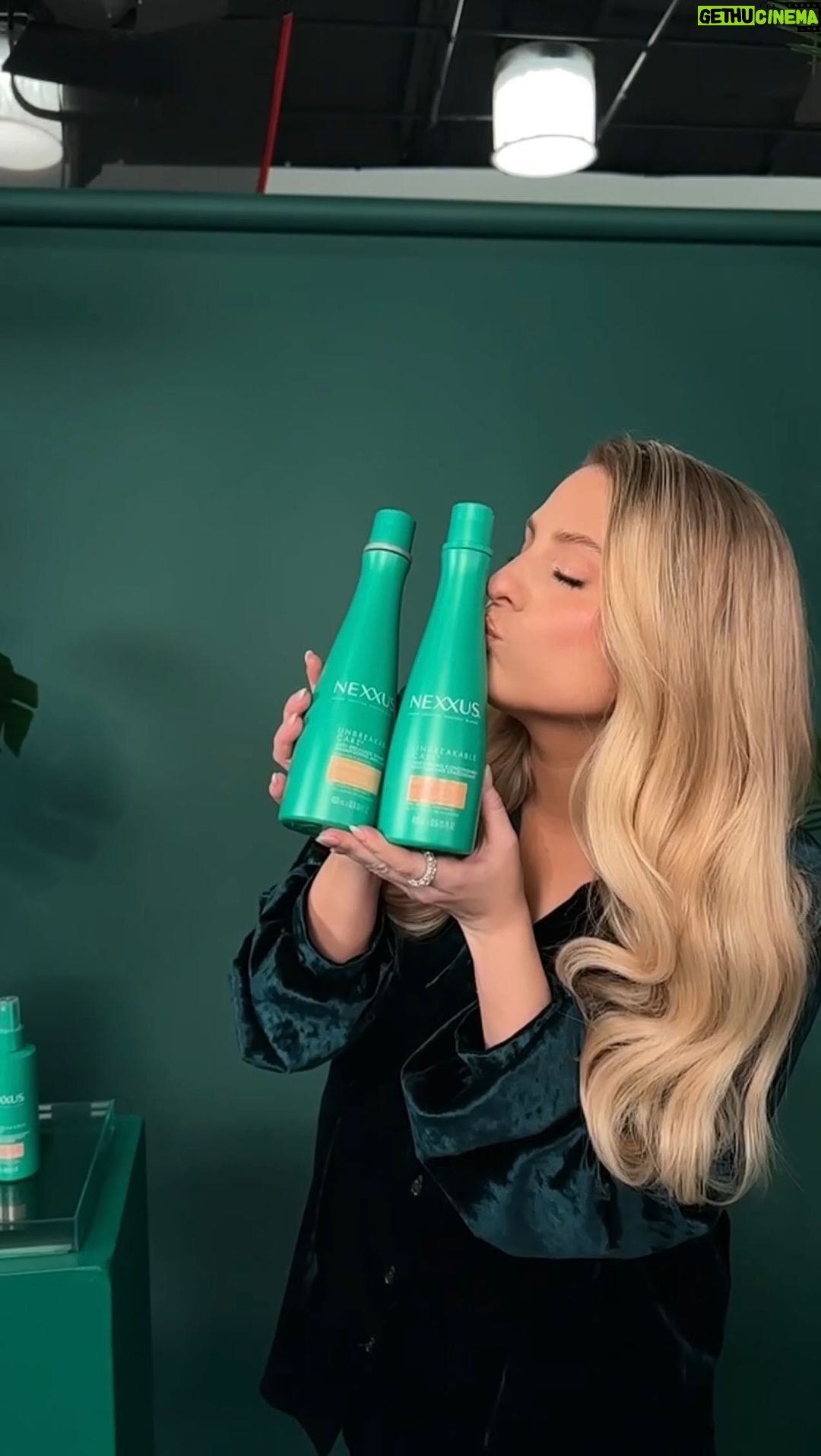 Meghan Trainor Instagram - It’s givvving UNBREAKABLE 💪 I’ve struggled with thin hair my whole life and breakage with the two pregnancies. That’s why I am SO beyond excited to be partnering with Nexxus for their new Unbreakable Care Collection – a line of products for women like me who want stronger, fuller hair. 💖
Click the link in @nexxushaircare’s bio and see how we put the collection to the ultimate test @nexxushaircare #nexxuspartner #nexxuslevelstrength