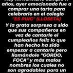 Melani Olivares Instagram – Esto lo que sufren muchos niños, sufren a salvajes sin ninguna empatía, posiblemente lo más enfermizo que pueda tener un ser humano y que está tan presente en nuestra sociedad. El, sufre bulling desde hace 4 años , con el beneplácito de los que lo saben y lo consienten, adultos que miran para otro lado sin ver el sufrimiento ni las secuelas que le causaran en un futuro.
En casa estamos tod@s consternados y tristes por ver este maltrato.
Solo nos gustaría cantarte como te mereces, y llenarte el corazón de amor.
Todo nuestro apoyo a ti y a tod@s l@s niñ@s que estéis pasando por algo tan horrible. Y condenar a quien lo consiente y mira para otro lado.
#stopbullying #dinoalbullying
#alamierdaya