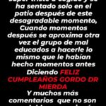 Melani Olivares Instagram – Esto lo que sufren muchos niños, sufren a salvajes sin ninguna empatía, posiblemente lo más enfermizo que pueda tener un ser humano y que está tan presente en nuestra sociedad. El, sufre bulling desde hace 4 años , con el beneplácito de los que lo saben y lo consienten, adultos que miran para otro lado sin ver el sufrimiento ni las secuelas que le causaran en un futuro.
En casa estamos tod@s consternados y tristes por ver este maltrato.
Solo nos gustaría cantarte como te mereces, y llenarte el corazón de amor.
Todo nuestro apoyo a ti y a tod@s l@s niñ@s que estéis pasando por algo tan horrible. Y condenar a quien lo consiente y mira para otro lado.
#stopbullying #dinoalbullying
#alamierdaya
