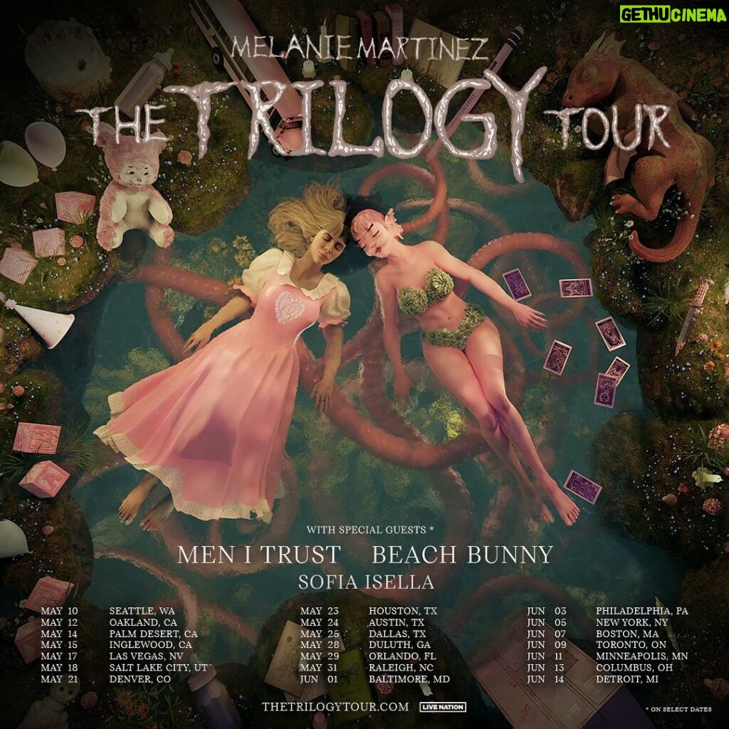 Melanie Martinez Instagram - 🕯️the cycle of life - from the beginning of crybaby’s story to the end 🕯️ the trilogy tour!! your favorite songs from all three albums in one show 🤍🥹 with special guests: @menitrust @beachbunnymusic @sofia_isella this tour is going to be so special💐 mailing list presale starts tuesday november 14th register at the link in bio ♡ ♡ ♡ ♡