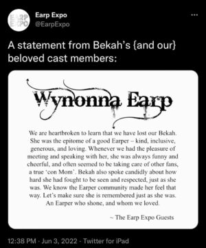 Melanie Scrofano Instagram - Words cannot express. Bekah, you and every Earper hold such dear places in our hearts. You lit our days. You all do. You are loved. 
❤️🧡💛💚💙💜