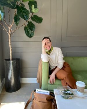 Melanie Scrofano Instagram - I got dressed and wasn’t sold on whether or not a scarf was cute like ‘French’ or cute like ‘grandma’. I decided cute like French and that I would wear it, but that if an old lady complimented me on my outfit I would flip a table. 

Then something worse happened.