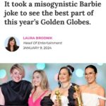 Mia Freedman Instagram - Golden Globes host Jo Koy opened the show by saying "Oppenheimer is based on a 721-page Pulitzer Prize-winning book about the Manhattan Project, and Barbie is on a plastic doll with big boobies,” which angered a lot of people, but it’s what happened after the joke with the winners list that we should be discussing, writes @laura_brodnik Tap the link in bio to read the full story.