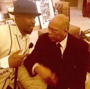 Michael Bearden Instagram - Listen! I’ll keep it simple.⠀
⠀
If Quincy didn’t do what he’s done and continues to do in music, I’m not able to do and continue to do what I’ve done in music! Period!⠀(pictured here receiving a G.O.A.T. lesson at Q’s home in BelAir!)
⠀
It really is that simple! HBD🎉88 🎉 Q! @quincyjones  THANK YOU for everything! Enjoy! And, many more! M~ ⠀
⠀
#quincyjones #icon #legend #goat #music #trailblazer #southside #chicago #musician #producer #conductor #arranger #composer #80grammys #humanitarian #advocate #culture #creator #father #celebrated #worldwide #beinspired #spreadlove #love #belove #wearetheworld #keeponkeepinon