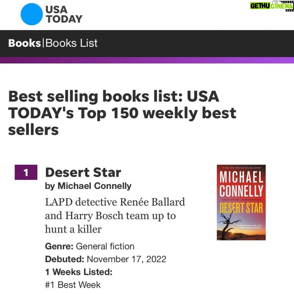 Michael Connelly Instagram - Thank you readers and booksellers! Your constant support and enthusiasm for these books and characters is truly overwhelming. … @littlebrown #desertstar #ballardandbosch