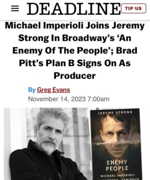 Michael Imperioli Instagram - very excited to be joining this great group of artists on Broadway : Henrik Ibsen, Jeremy Strong, Sam Gold and Amy Herzog. see you at Circle In The Square very soon! @anenemyplay ADVANCE TIX ON SALE TOMORROW AT 10 eastern. LINK IN BIO. photo by KAYLA ROCCA @ kaylaroccaphoto