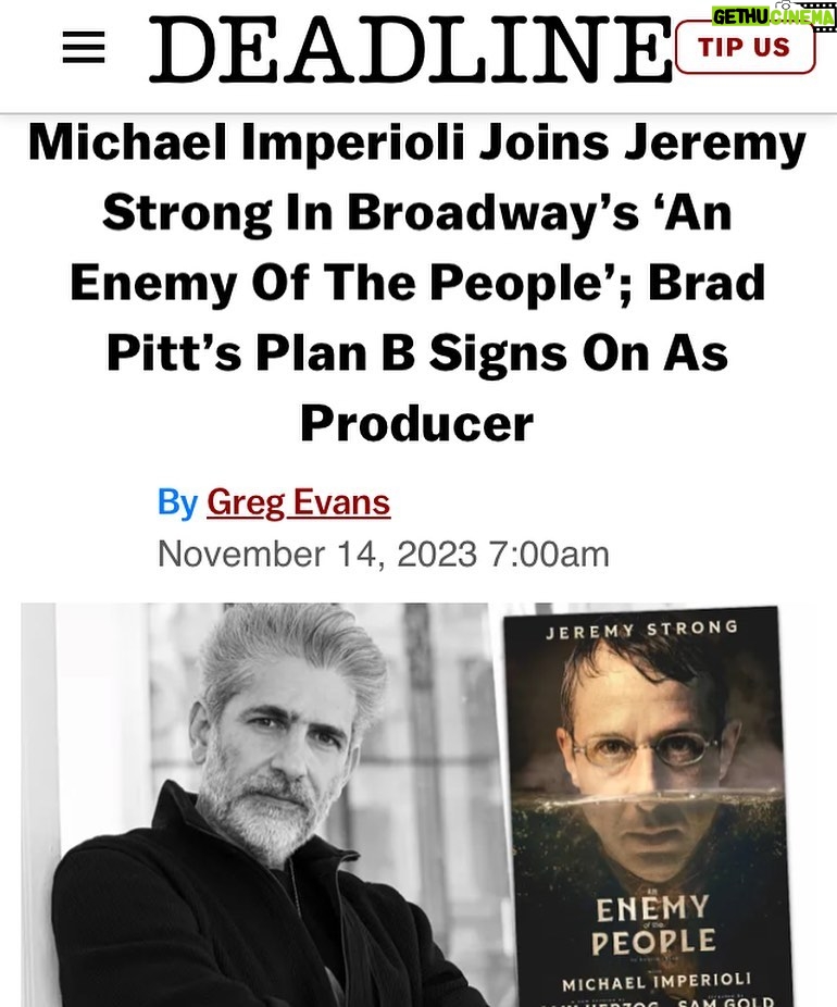 Michael Imperioli Instagram - very excited to be joining this great group of artists on Broadway : Henrik Ibsen, Jeremy Strong, Sam Gold and Amy Herzog. see you at Circle In The Square very soon! @anenemyplay ADVANCE TIX ON SALE TOMORROW AT 10 eastern. LINK IN BIO. photo by KAYLA ROCCA @ kaylaroccaphoto