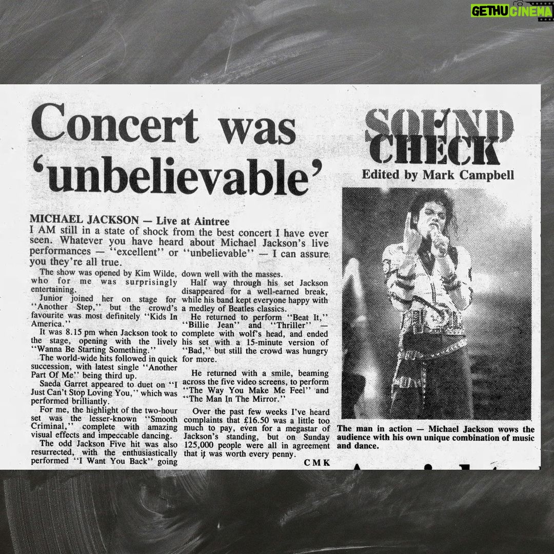 Michael Jackson - 198.7K Likes - On this date in 1988, Michael concluded the European leg of the Bad Tour, his first solo world tour, with a performance in Liverpool, UK. An estimated 125,000 fans attended, the largest audience of the tour. The entertainment reporter from UK newspaper The Bootle Times wrote “I am still in shock from the best concert I’ve ever seen.”