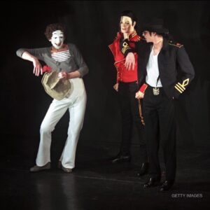 Michael Jackson Instagram - In 1997, Michael Jackson joined French comic and mime Marcel Marceau on stage for the unveiling of an MJ wax figure at the Museum Grevin in Paris, France. Michael told Jet Magazine that Marceau was an inspiration “I used to sneak in and sit in in the audience and watch how he would defy the laws of gravity, like he was stepping on air."