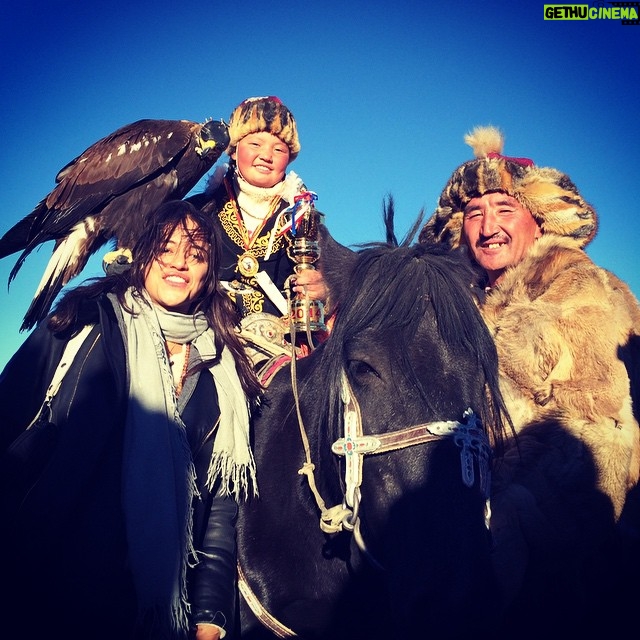 Michelle Rodriguez Instagram - That little eagle hunting girl Ashol Pan beat 40 of the best eagle hunters in the province at the golden eagle competition. She took1st place, she’s only thirteen and she comes from a Kazakh Muslim eagle hunting family her dad taught her. Her and her family travelled on horseback about 40 kilometers to get to the competition. They live a nomadic lifestyle and I’m sure hunted traditional style on the way to the event.  I can’t wait for this next generation to take over. Mongolia is beautiful by the way rich in culture… Not too fond of the city life there but the Step what they call the mountain wilderness is beautiful. The horses are a bit stubborn but they are amazing on the toughest terrain and they are great mountain climbers…