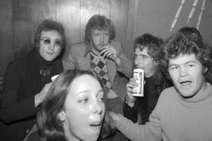 Micky Dolenz Instagram - John Lennon, Harry Nilsson, Alice Cooper and Micky Dolenz were known as the 'Hollywood Vampires' in 1974. The unknown girl is not McKenzie Phillips. #hollywoodvampires #johnlennon #harrynillson #alicecooper #mickydolenz #therainbowbarandgrill #classicrockphotos