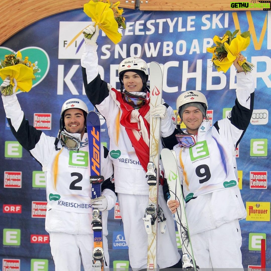 Mikaël Kingsbury Instagram - Its been a while Austria🇦🇹 Stoked to be back! Swipe➡️To a great memory from last time I was here 6 years ago, when we 🧹 the podium at the World Championship🥇🥈🥉 @philmarquis #KG Hintertuxer Gletscher