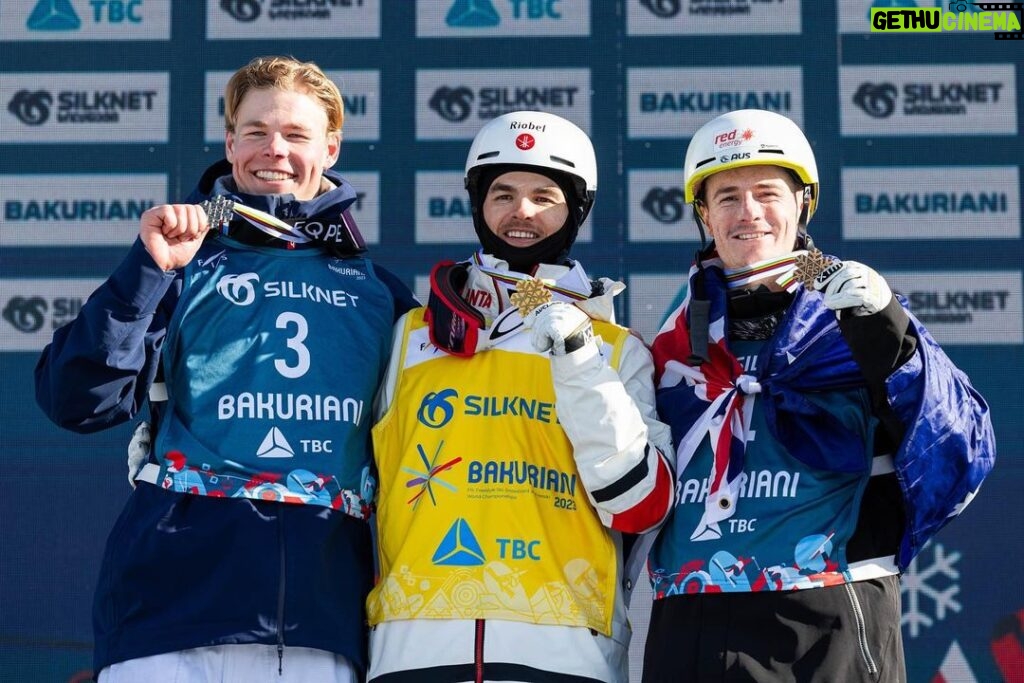 Mikaël Kingsbury Instagram - Back to back World Champion again🥇🥇 Going back to back to back winning the World Championship in singles and duals 2019/2021/2023 🤯 Thanks to my team/family/sponsors etc.. for helping me reaching my wildest dreams🙏🏼 x8 times World Champion🍾 Bakuriani Ski Resort, Georgia