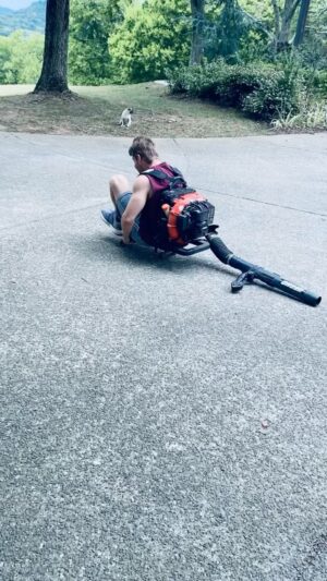 Mike Vogel Instagram - Found a good use for my old #Grind skateboard….

Going Mach 2 with your hair on fire….. yeah it’s something only us fighter pilots would understand. 
#stupidisasstupiddoes