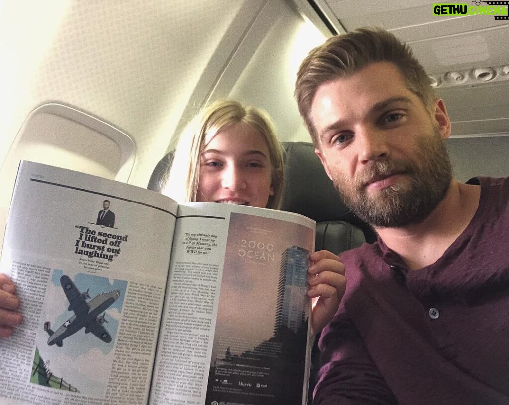 Mike Vogel Instagram - Taking the oldest terror with me to NYC to do press at the #macysdayparade for @nbcthebrave she opened the @americanair magazine on the flight and found daddy’s article. Pretty cool. Tune in to the parade tomorrow and watch us!