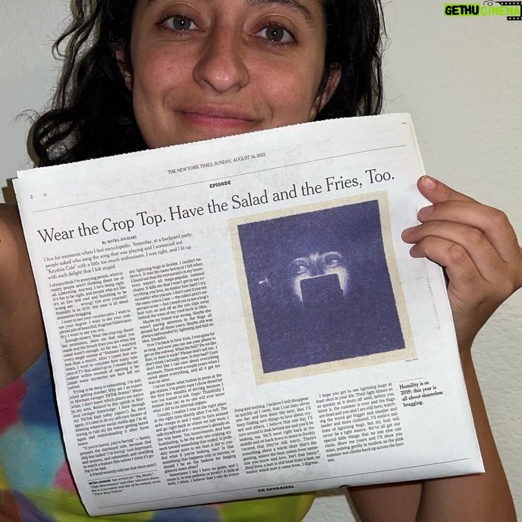 Mitra Jouhari Instagram - My ass* is in print! Dumb bitch army rise up!!! @nytimes @nytstyle thank you to everyone who has said such warm things about the essay. “Being sincere is fucking humiliating except for when it’s not!” -Anonymous *piece of writing