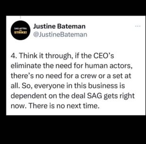 Mo Collins Instagram - Gotta stay united on this. AI would swallow our profession. It’s what these bloodsuckers want. Stay strong, y’all ❤️💪🏻 #sagaftrastrong #sagaftrastrike