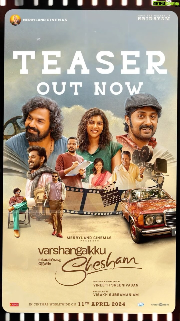 Mohanlal Instagram - The much awaited malayalam film @varshangalkkushesham teaser is out now ! Varshangalkku Shesham Releasing worldwide on 11thApril2024 through @cinemasmerryland . Directed by @vineeth84 Produced by @visakhsubramaniam Strng: @pranavmohanal @dhyansreenivasan @kalyanipriyadarshan @nivinpauly @ajuvarghese @basiljoseph @neeraj_madhav @shaanrahman @neetha.pillai MarketingPartner : @rameshkalyanaraman @kalyanjewellers_official Audio partner : @thinkmusicofficial Overseas Partner : @pharsfilm @golchin_pharsfilm