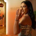 Mona Zaki Instagram - A glamorous night attending the unveiling of the #magnifica @bulgari spectacular collection 💫 It was a pleasure meeting the exceptionally Bulgari's jewelry creative director @lucia_silvestri Styled by: @cedrichaddad Dress: @zuhairmuradofficial Makeup: @ojmakeupartist Hair: @rafifazaa Video: @hichem.abdedaiem