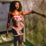 Monique Dupree Instagram - It’s #halloweenmonth Will you come and play with me??? Photo by @latterdaystt #screamqueen #horror #bloody #moniquedupree