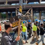 Monique Gabriela Curnen Instagram - Making our voices heard in NYC today with @writersguildwest @wgaeast @wgawest @wgaunity @sagaftra #unionstrong #respectwriters #livingwage #fairpay #shareprofits