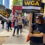 Monique Gabriela Curnen Instagram - Making our voices heard in NYC today with @writersguildwest @wgaeast @wgawest @wgaunity @sagaftra #unionstrong #respectwriters #livingwage #fairpay #shareprofits