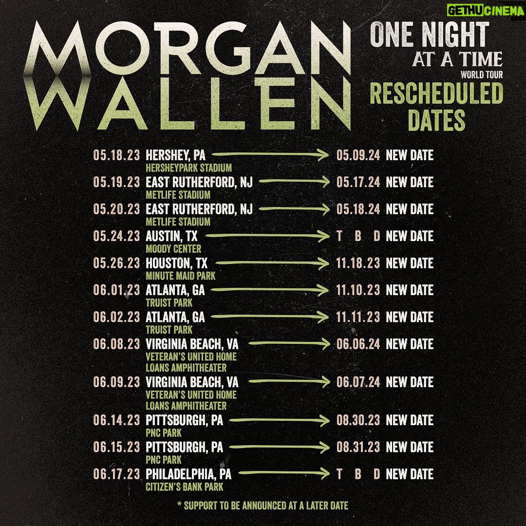 Morgan Wallen Instagram - Rescheduled show updates. Will have the final 2 updates posted as soon as I have them.