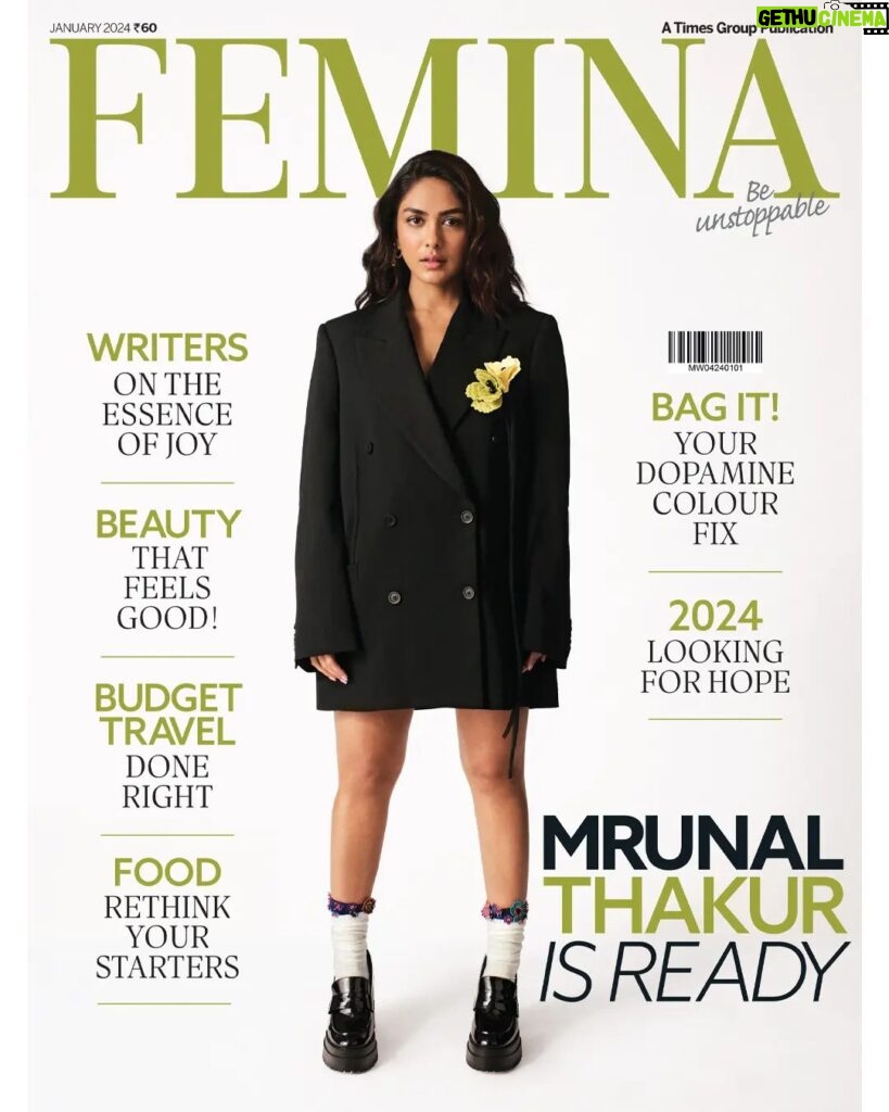 Mrunal Thakur Instagram - Drumrolls please... kicking off 2024 with the charismatic Mrunal Thakur! The art of being versatile comes naturally to Mrunal. She’s making splashes at the box office and across OTT platforms with strong roles like 'Jersey', 'Super 30', 'Batla House', 'Sita Ramam', 'Lust Stories 2', and her latest release 'Hi Nanna'. Mrunal makes delivering stellar performances look easy. As we all welcome the new year with a fresh outlook … so is she! Mrunal hopes to leave a lasting impact in the hearts and minds of audiences and call it a hunch, but we have no doubt that she’s going to do just that! Editor: @missmuttoo Art Director: @bendivishan Photographer: @behalsahil at @soakltd Outfit: Blazer by @hm; Mini skirt by @michaelkors Accessories: Floral brooches by @studiomoonray; Embroidered socks by @ilovepero; Knitted socks by @uniqloin; Shoes by @aldo_shoes; Earrings by @thelinehq Styling: @surbhishukla Words: @shilpadubeyy Makeup: @missblender Hair: @deepalid10 Styling Assistant: @vedicavora Hospitality Partner: @chinabistrofl #MrunalThakur #FeminaJanuary2024 #FeminaCover #FeminaXMrunalThakur #Bollywood