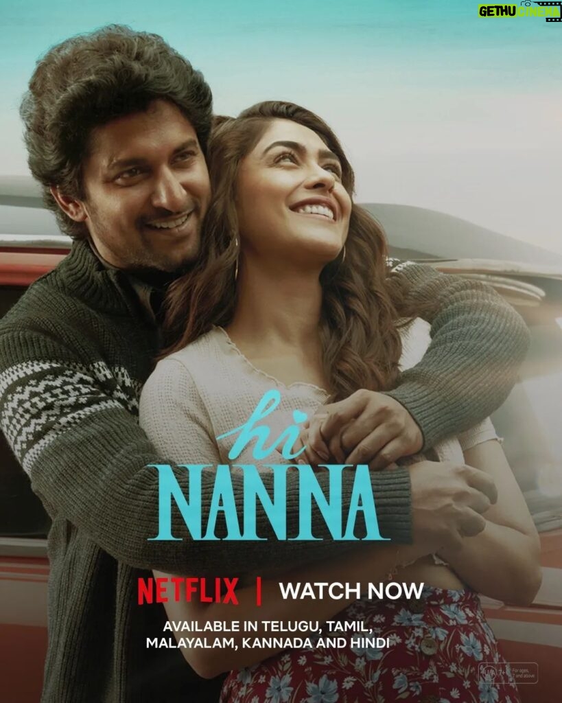 Mrunal Thakur Instagram - Your invitation to witness Nanna, Mahi and Yashna’s story filled with love ❤ and magic✨is here. #HiNanna is now streaming on Netflix, in Telugu, Tamil, Malayalam, Kannada, & Hindi.