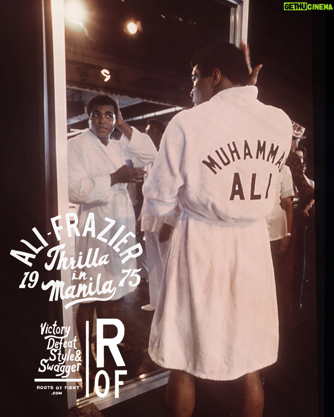 Muhammad Ali Instagram - The 'Thrilla In Manila' New Arrivals by @rootsoffight. Forty-eight years ago, on Oct. 1 1975, they clashed one last time in the Philippines. Muhammad Ali. Smokin’ Joe Frazier. The trilogy of all trilogies, known forever as the “Thrilla in Manila.” That singular crossroads lives on through the ages, not just because it was the rubber match that became a pivot point to establish the greatest of all time, or even because it’s become the gold standard by which every boxer compares himself, but because each dropped the other off at the doorstep of death. And each came out a legend. The @rootsoffight 2023 “Thrilla” collection celebrates boxing’s most electrifying bout of all time - available now. Link in story!