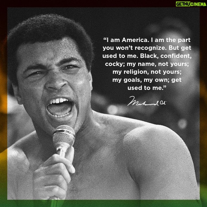 Muhammad Ali Instagram - “I am America. I am the part you won’t recognize. But get used to me. Black, confident, cocky; my name, not yours; my religion, not yours; my goals, my own; get used to me.”⁣ ⁣ ⁣ #MuhammadAli #Icon #Quote #BHM #BlackHistoryMonth #BlackHistory